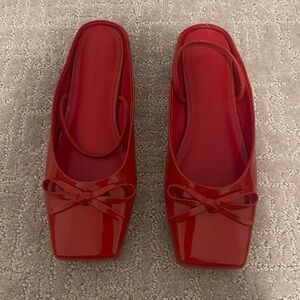 Charles & Keith Red Flats with Bow Accent